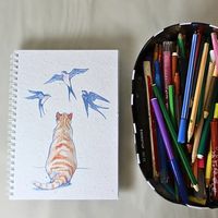 Growing Paper Cat Watching Bird Notebook